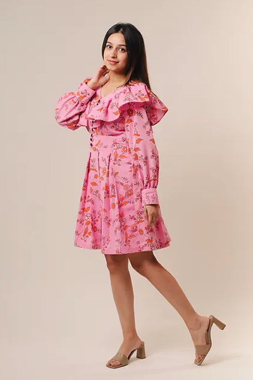 Siera Pink Midi Dress With Frills